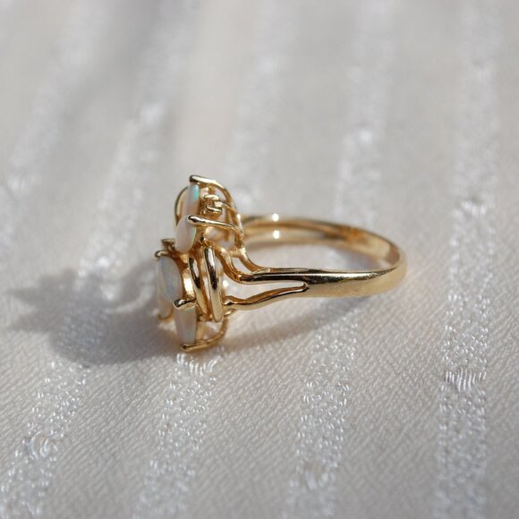 Opal and Diamond 14k Gold Ring Size 6 - Picture 8 of 14